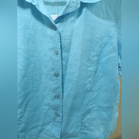 Talbots Turquoise Linen Shirt - Picture 5 of 7